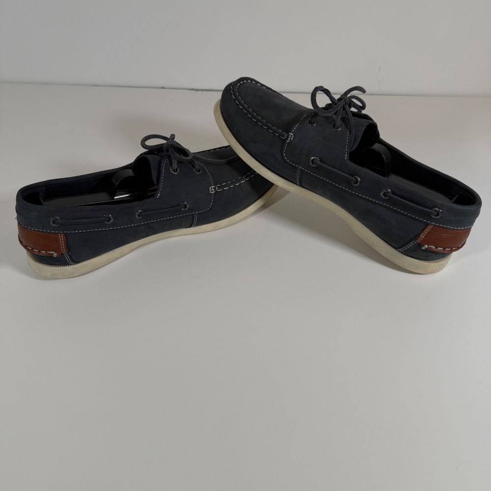 Johnston & Murphy Boat Shoes Size 6M Navy Blue Leather Preppy Nautical Classic - Picture 3 of 8